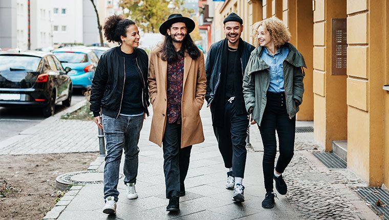 group of people walking outside